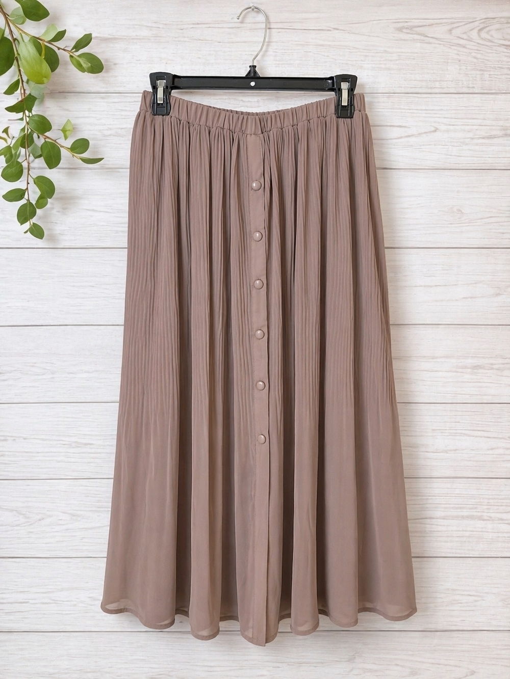 Studio West Pleated Button-Front Midi Skirt in Taupe